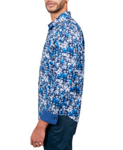 Society of Threads Mens Regular Fit Patchwork Print Button Down Shirt Blue Large