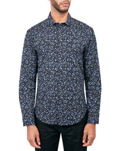 Society of Threads Mens Regular Fit Button Down Shirt Floral Black 2XL