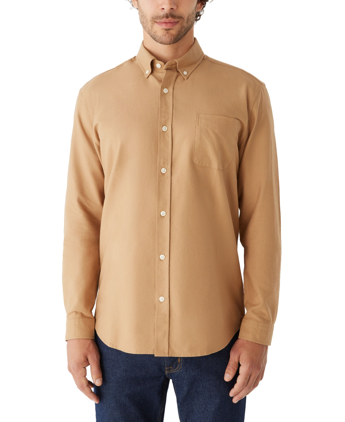 Frank And Oak Mens Long Sleeve Button Up Shirt Brown Medium