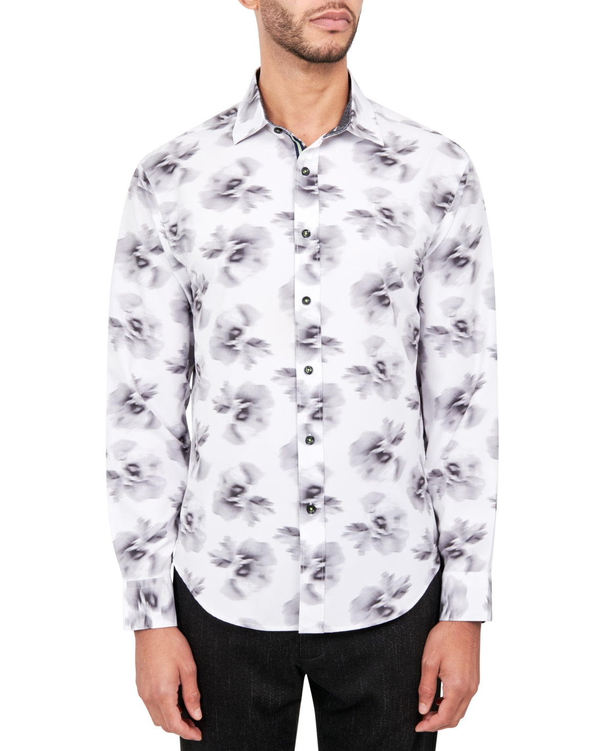 Society of Threads Mens Regular Fit Floral Button Down Shirt White Small