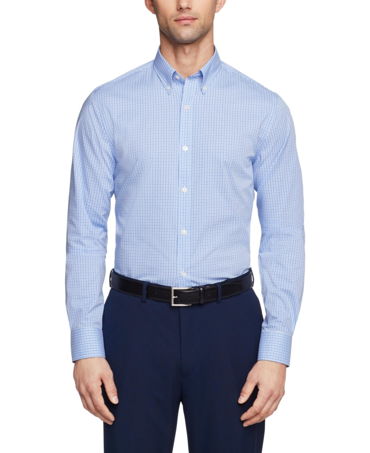 Tommy Hilfiger Mens Regular fit Dress Shirt Large 16.5 in 34-35 Blue Plaid