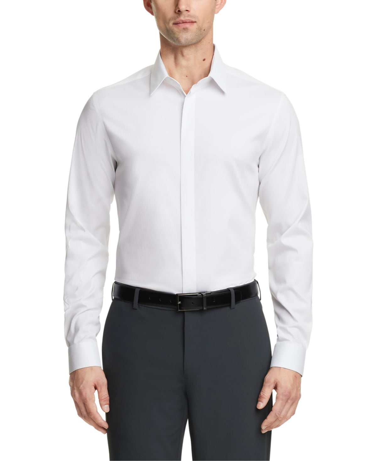 Calvin Klein Mens Regular fit Dress Shirt Large 16-16.5 34-35 White Solid