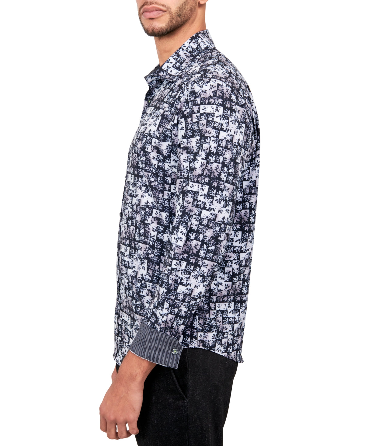 Society of Threads Mens Regular Fit Button Down Shirt Black XL