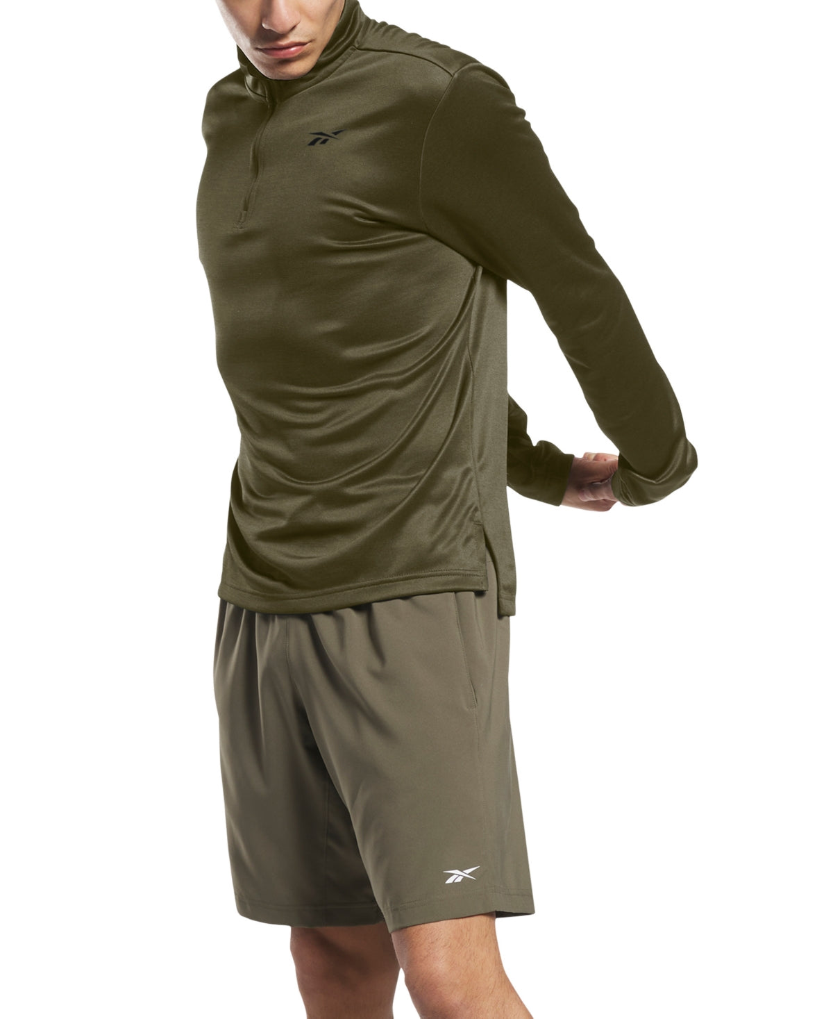 Reebok Men Regular fit Quarter zip Shirt Medium Green Solid
