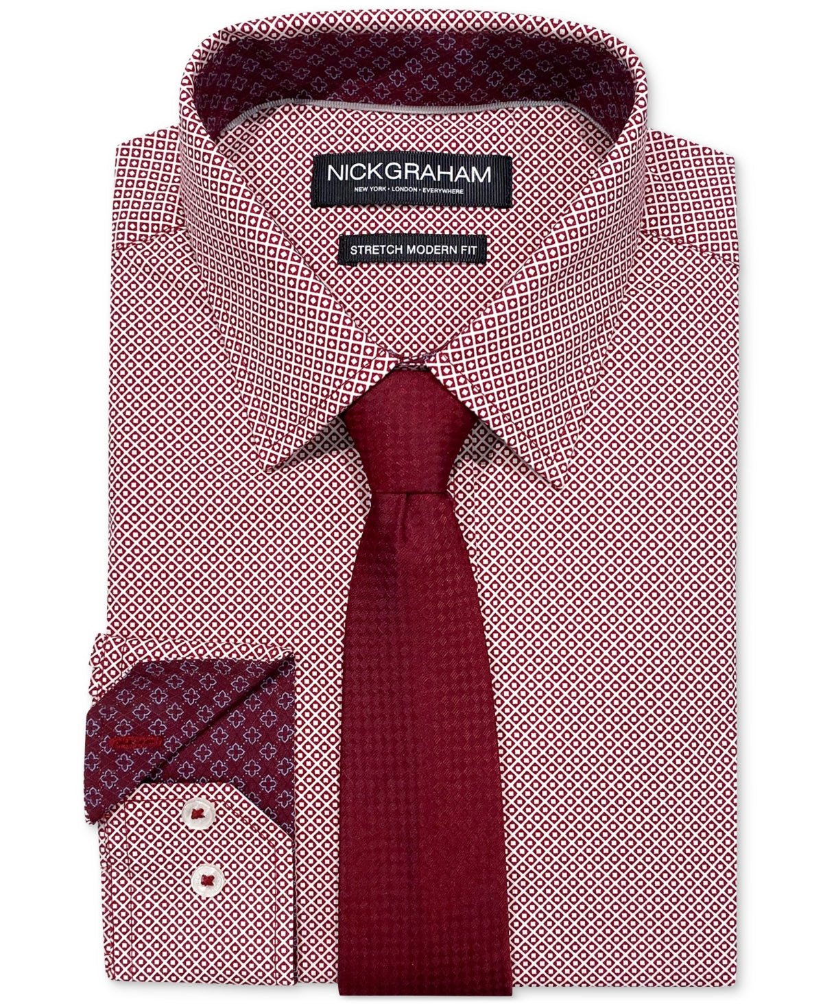 Nick Graham Mens Slim Fit Crossroads Burgundy Shirt Tie Set 16 16.5 32 33