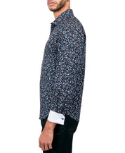 Society of Threads Mens Regular Fit Button Down Shirt Floral Black XL