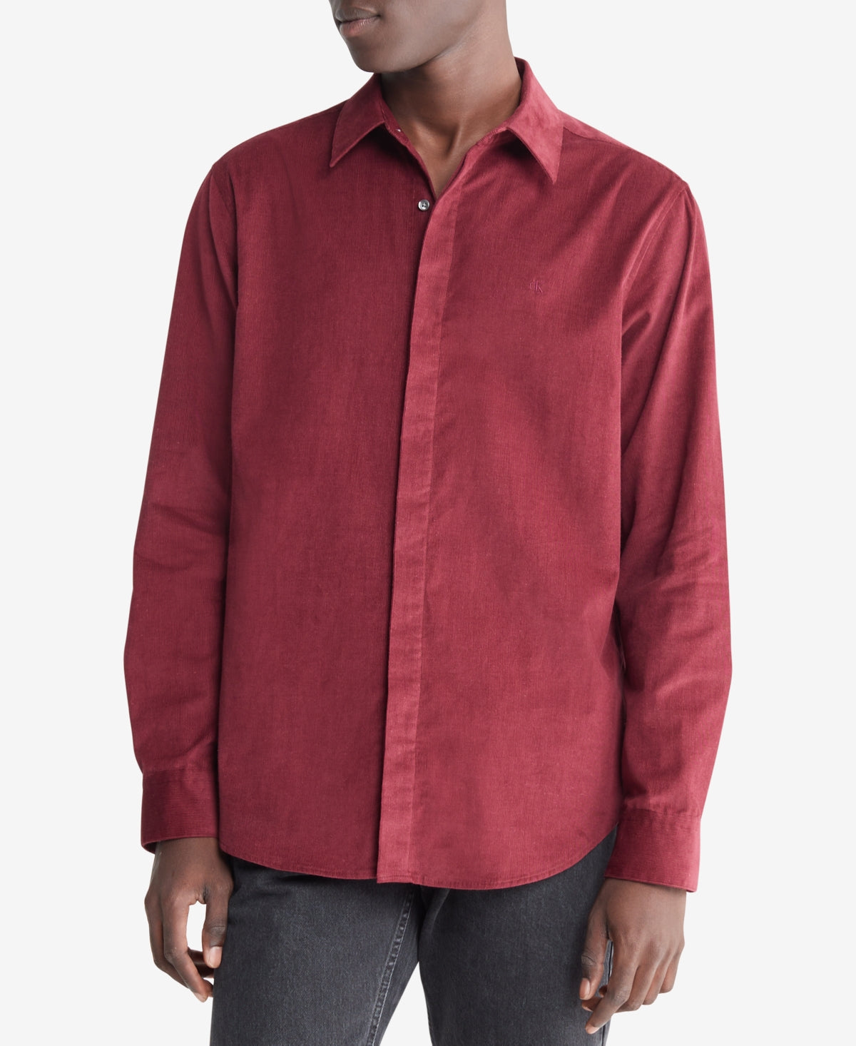 Calvin Klein Mens Classic fit Long Sleeve Button-Up Shirt XXL Red Solid