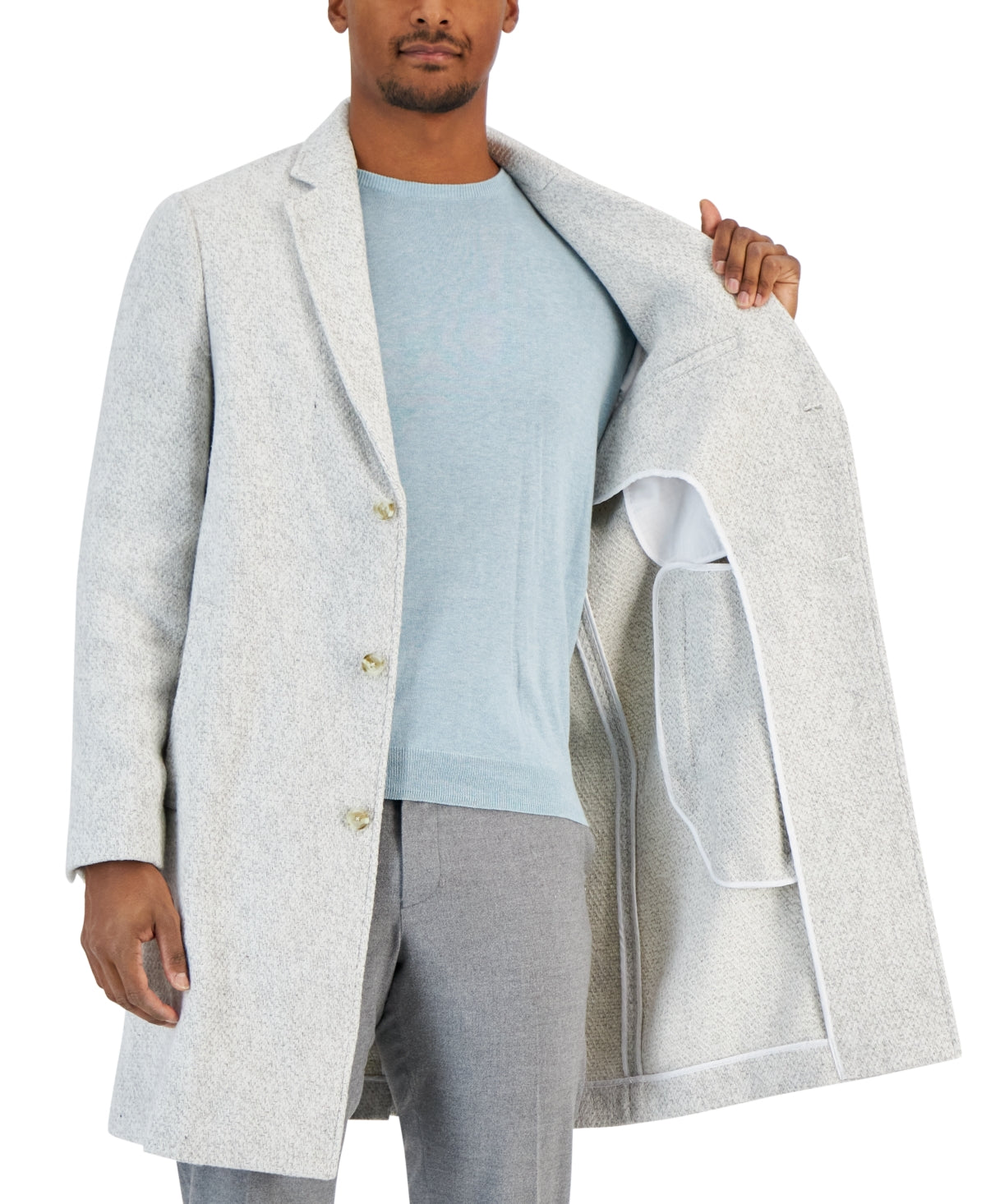 Alfani Mens Bruno Regular Fit Overcoat Trench Coat Vanilla Ice Large