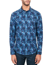Society of Threads Mens Regular Fit Button Down Shirt Abstract Floral Blue Large