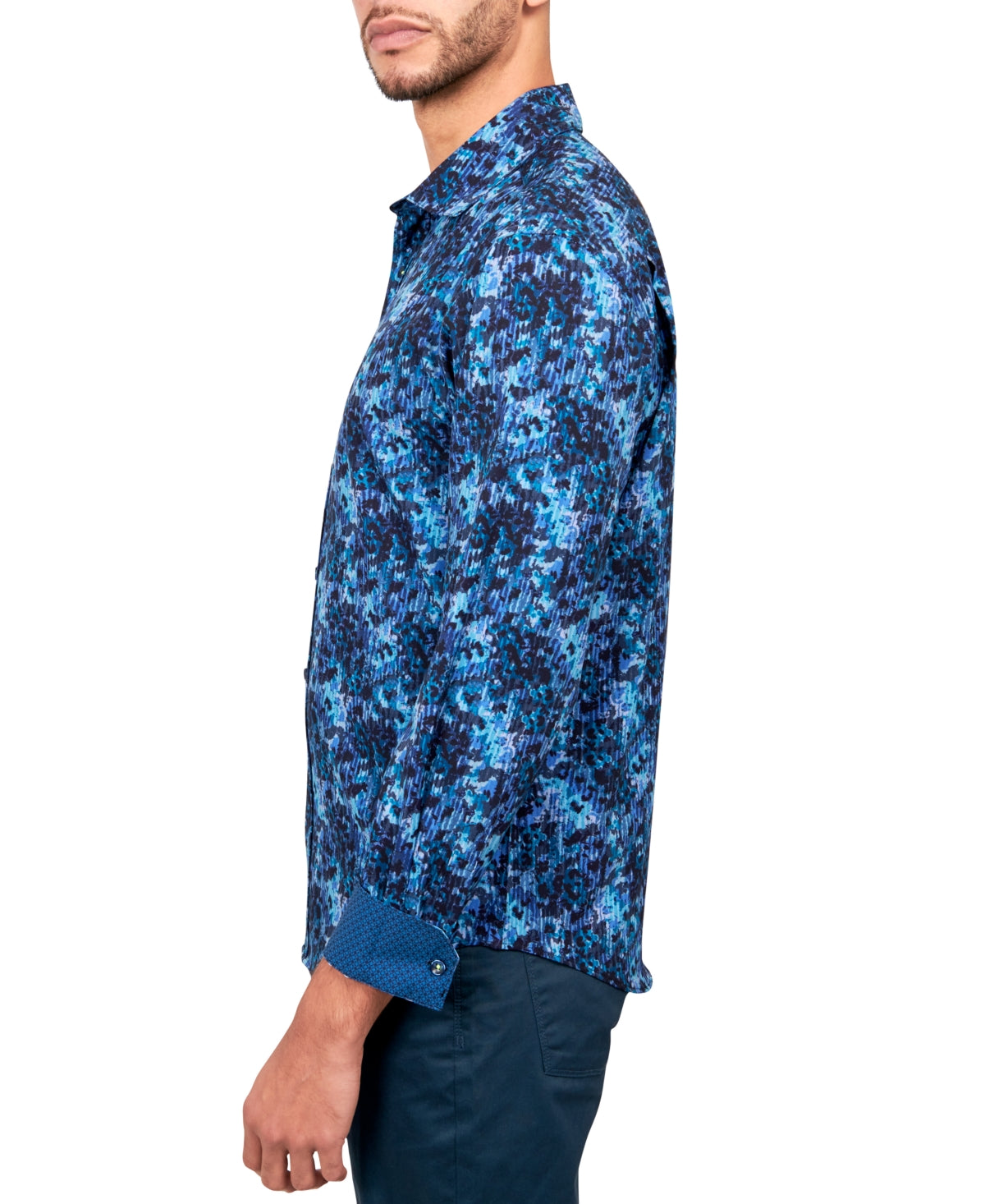 Society of Threads Mens Regular Fit Floral Button Down Shirt Blue Small