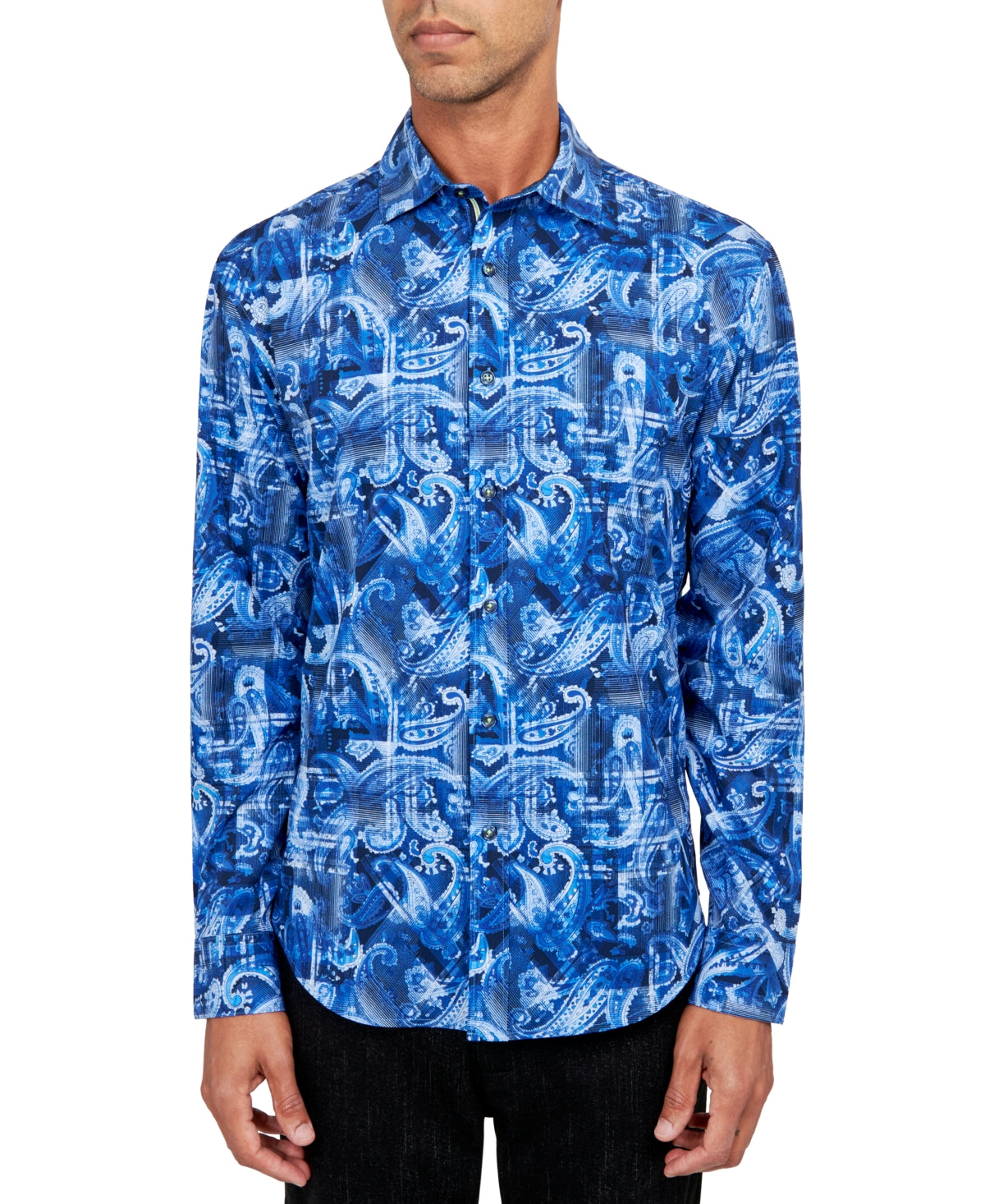 Society of Threads Mens Regular Fit Button Down Shirt Printed  Per Blue XL