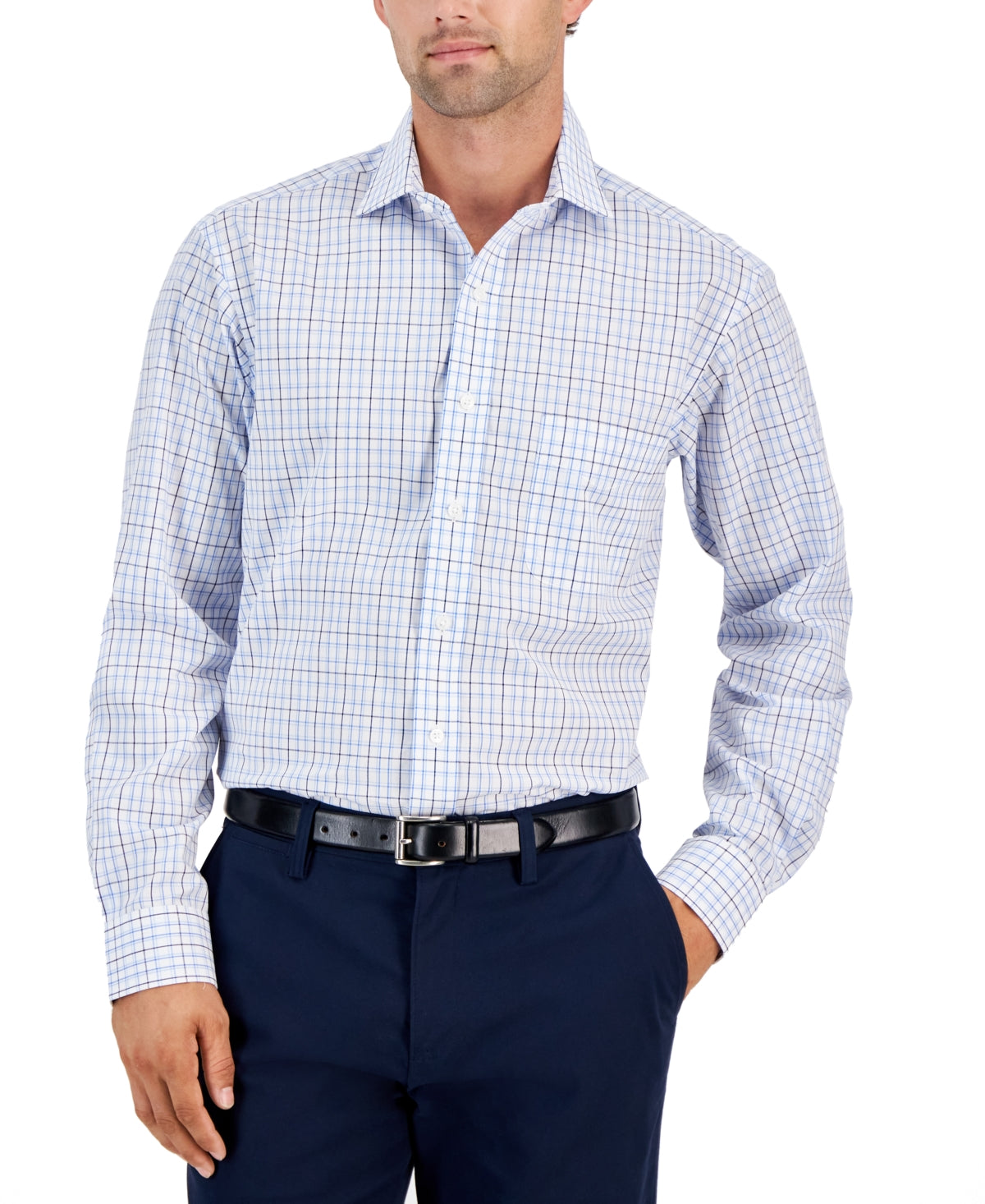 Club Room Men Regular fit Dress Shirt Medium 15 in 32-33 Blue Plaid