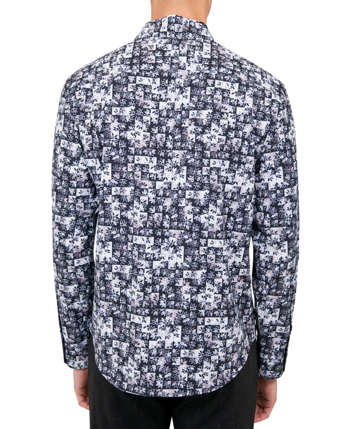 Society of Threads Mens Regular Fit Button Down Shirt Black White Medium
