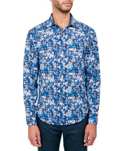 Society of Threads Mens Regular Fit Button Down Shirt Printed  Per Blue XL