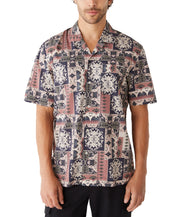Frank And Oak Men's Cognac Print Short Sleeve Button Up Shirt Pink Small
