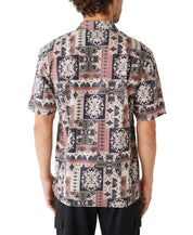 Frank And Oak Men's Cognac Print Short Sleeve Button Up Shirt Pink Small