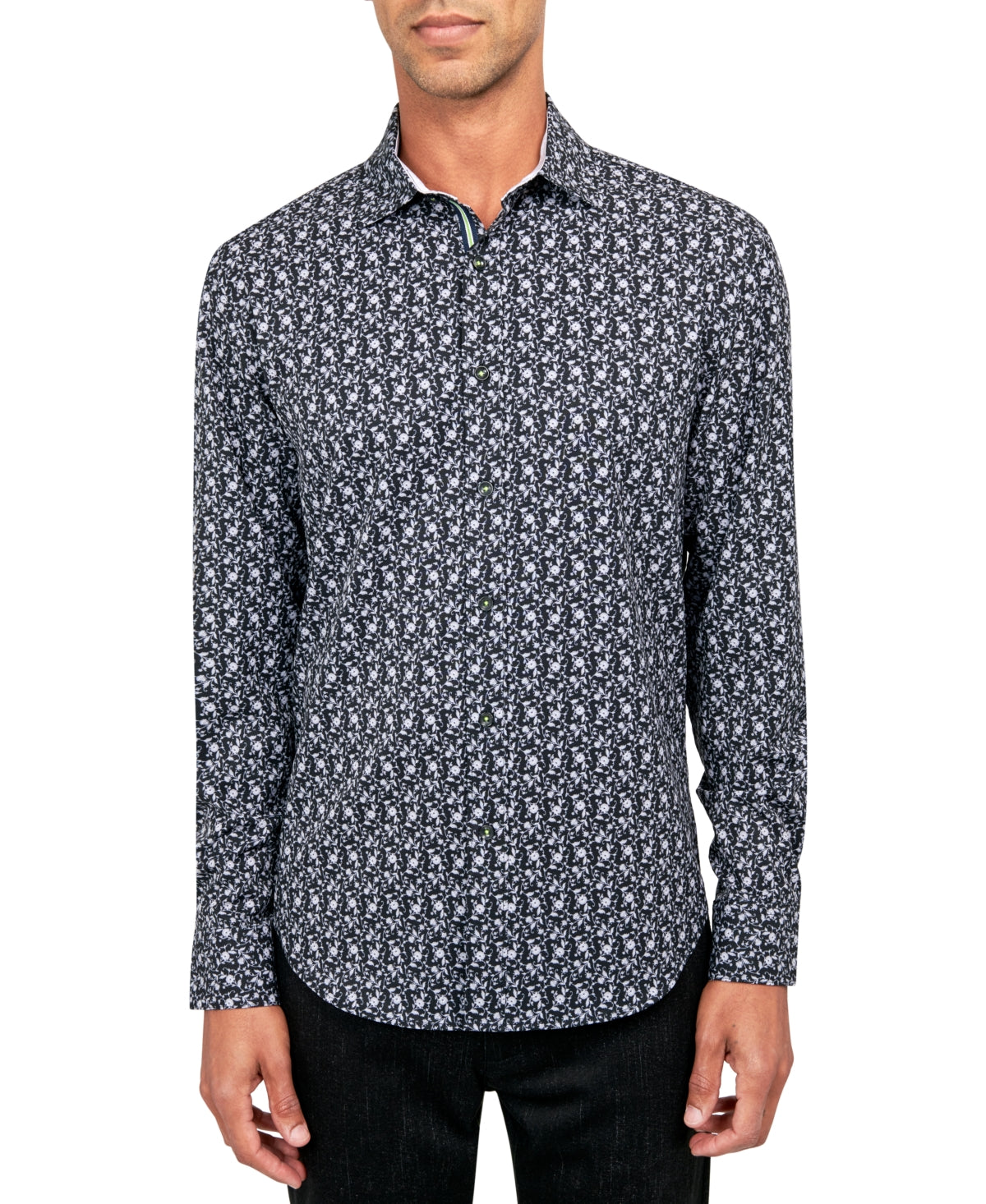 Society of Threads Mens Regular Non Iron Button Down Print Shirt  Black Large