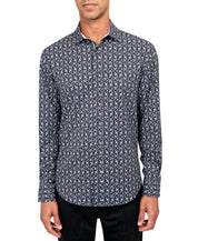 Society of Threads Mens Regular Non Iron Button Down Print Shirt  Black Large
