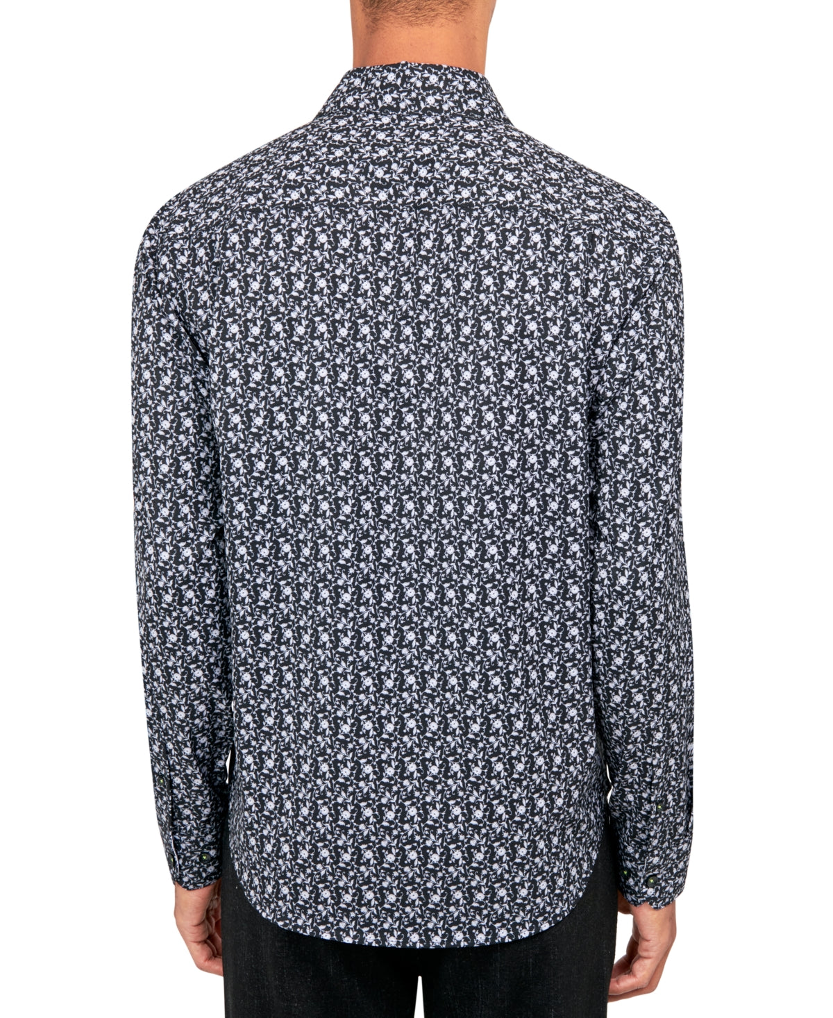 Society of Threads Mens Regular Non Iron Button Down Print Shirt  Black Large