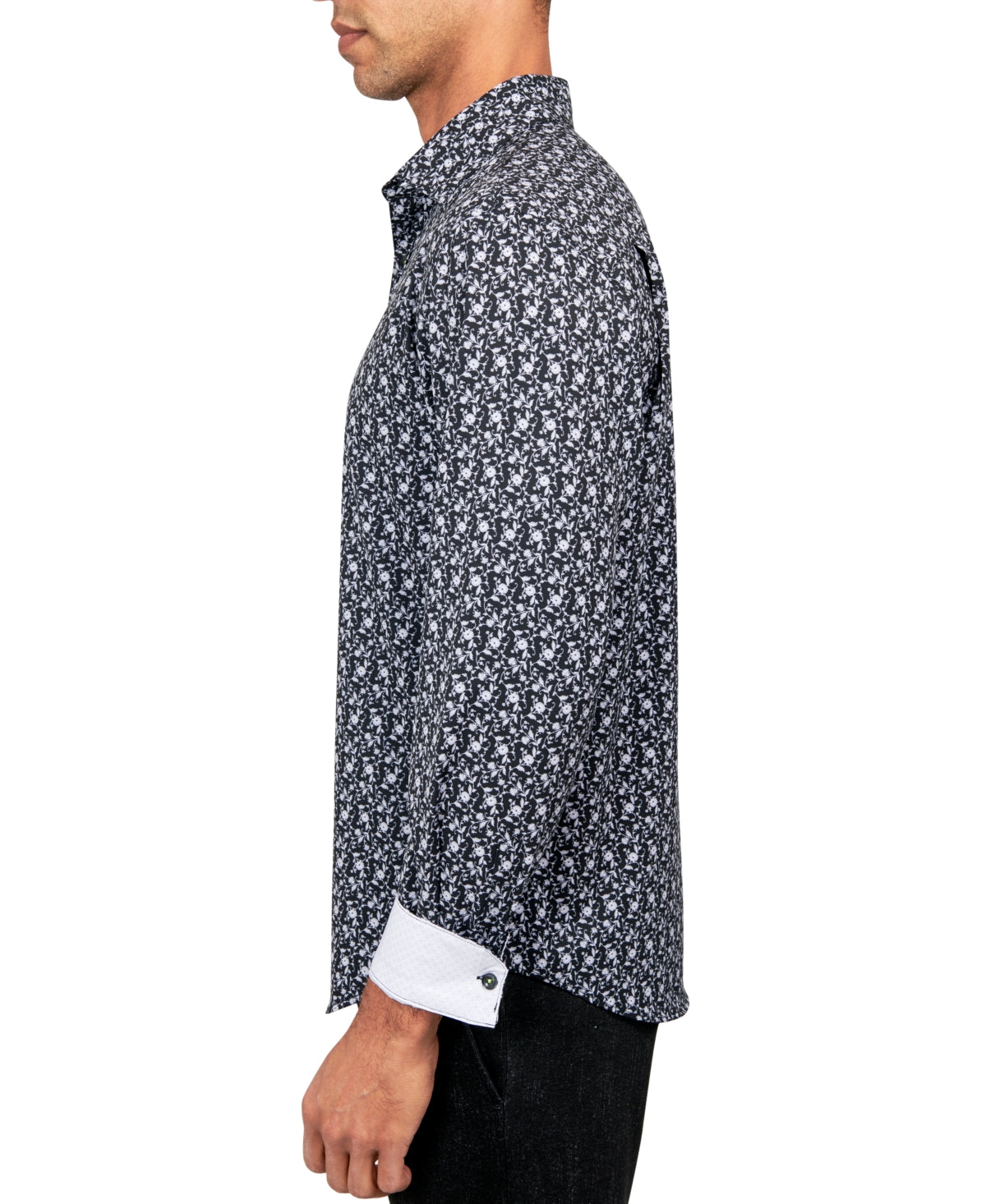 Society of Threads Mens Regular Non Iron Button Down Print Shirt  Black Large