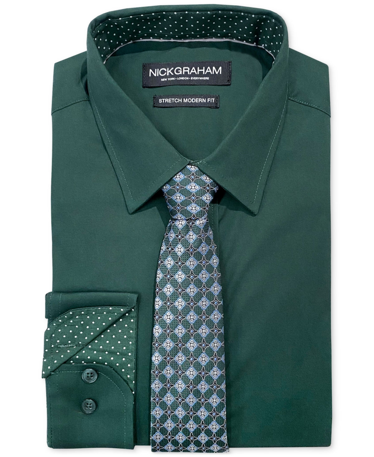 Nick Graham Men Modern fit Dress Shirt Shirt Small 14.5 in 32-33 Green Solid
