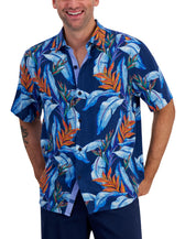 Tommy Bahama Mens Short Sleeve Floral Print Button Down Shirt Bering Blue XXL