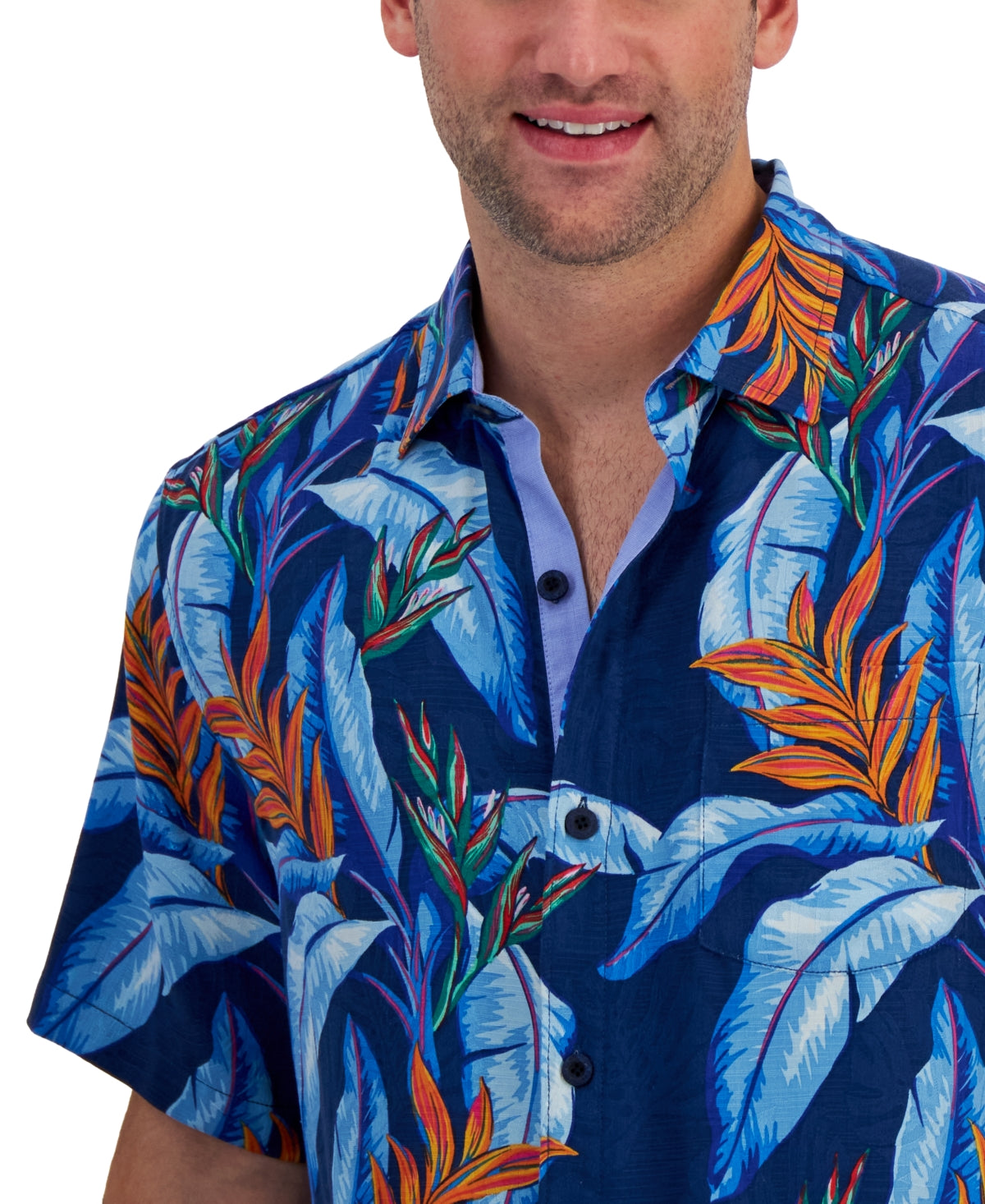 Tommy Bahama Mens Short Sleeve Floral Print Button Down Shirt Bering Blue XXL