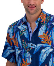 Tommy Bahama Mens Short Sleeve Floral Print Button Down Shirt Bering Blue XXL