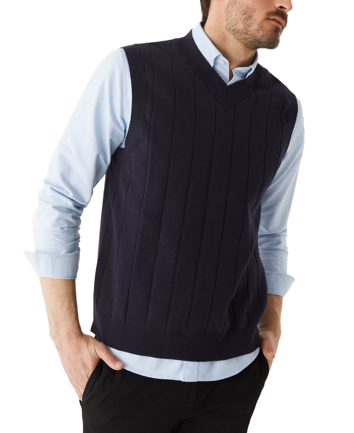 Frank And Oak Mens Cotton V Neck Sweater Vest Night Sky Medium