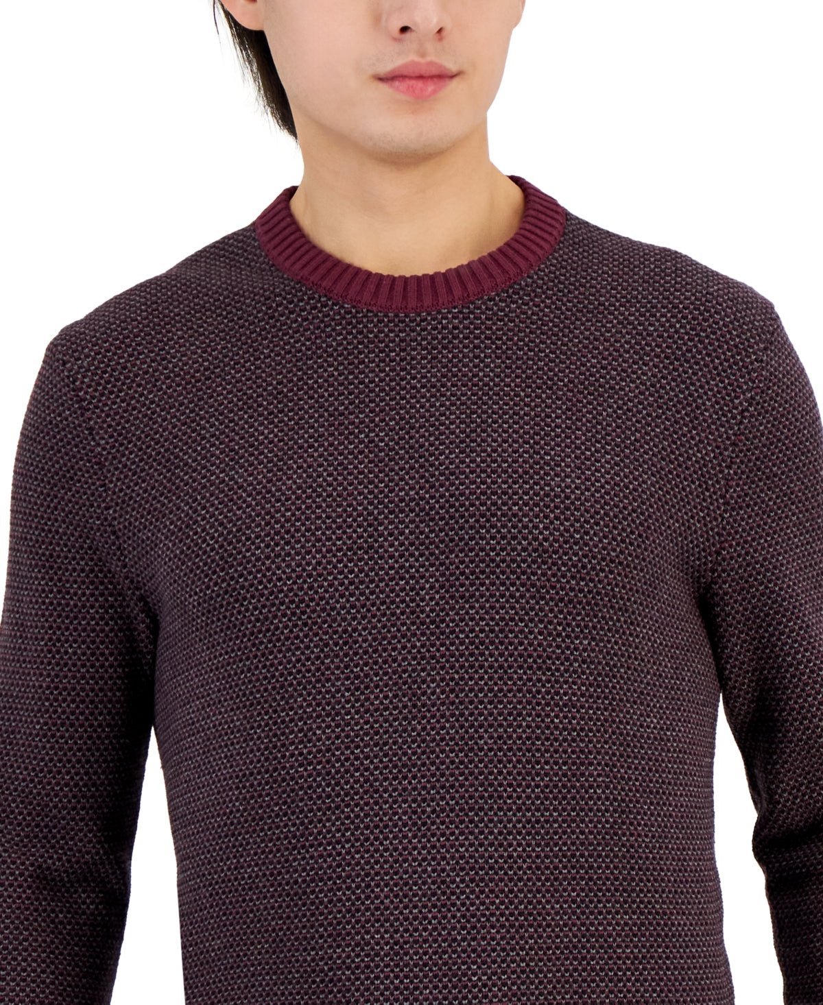 Michael Kors Men's Slim Fit Long Sleeve Crewneck Sweater Cordovan Purple Large