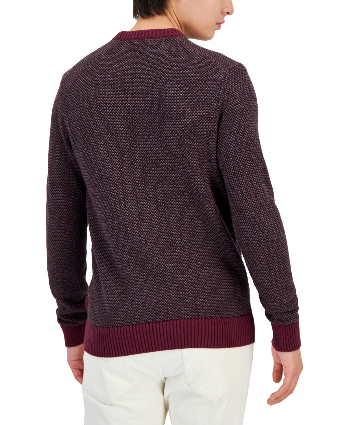 Michael Kors Men's Slim Fit Long Sleeve Crewneck Sweater Cordovan Purple Large