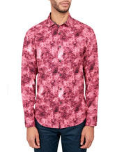 Society of Threads Mens Regular Fit Button Down Shirt Printed Per Pink Large