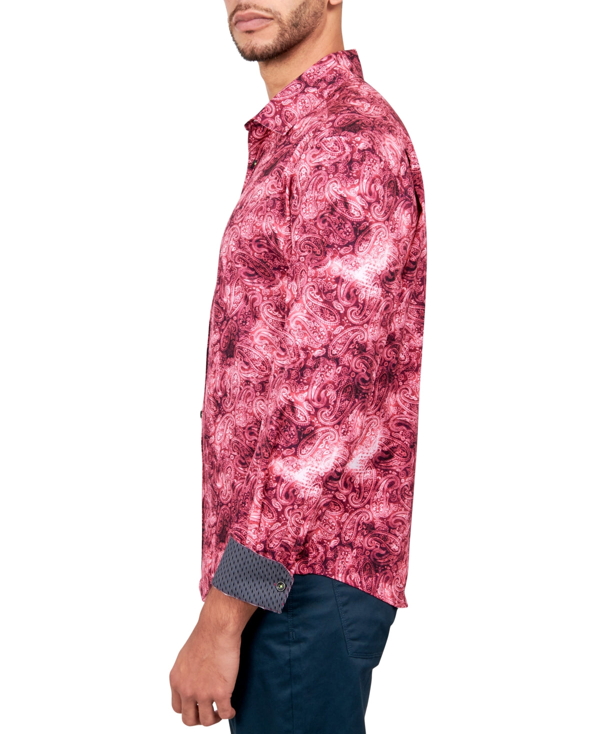Society of Threads Mens Regular Fit Button Down Shirt Printed Per Pink Large