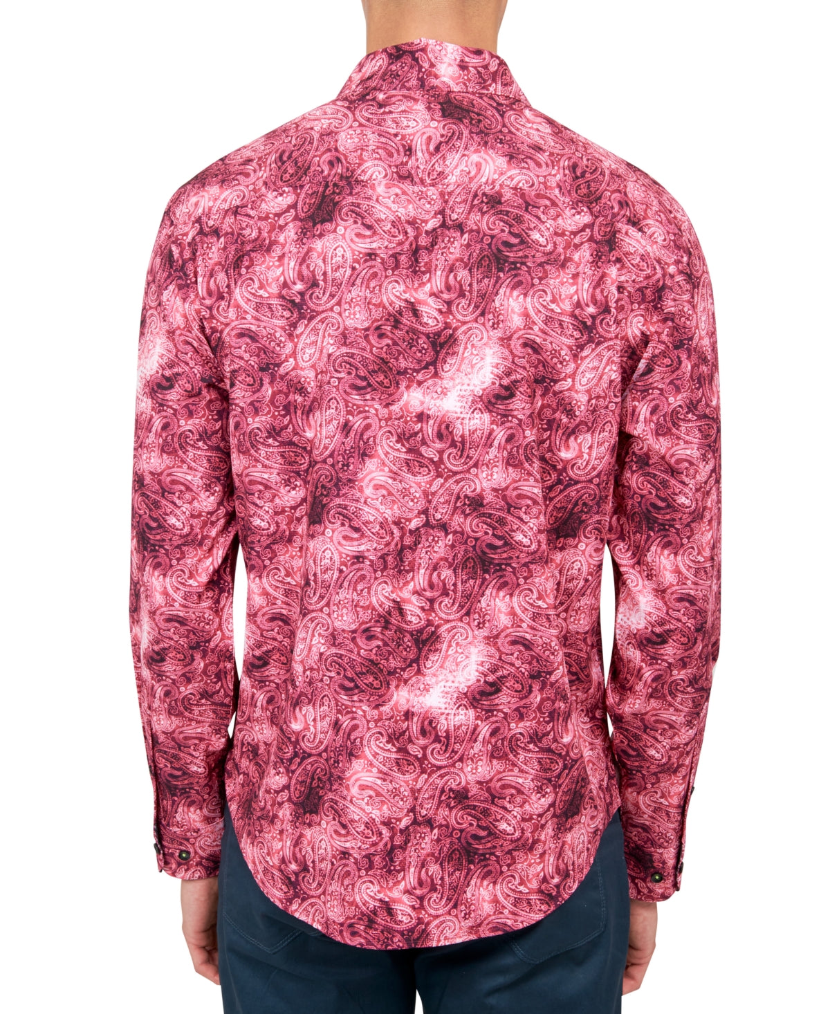 Society of Threads Mens Regular Fit Button Down Shirt Printed Per Pink Large