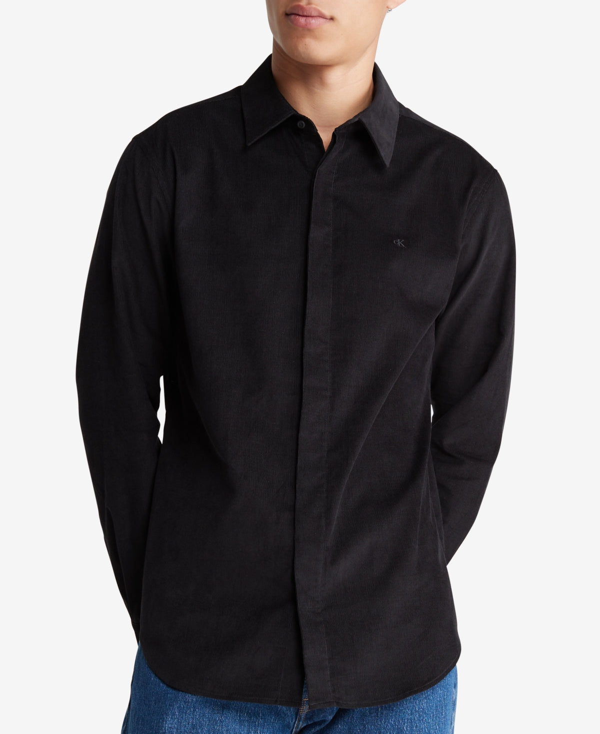 Calvin Klein Men's Regular Fit Solid Button Down Corduroy Shirt Black Small