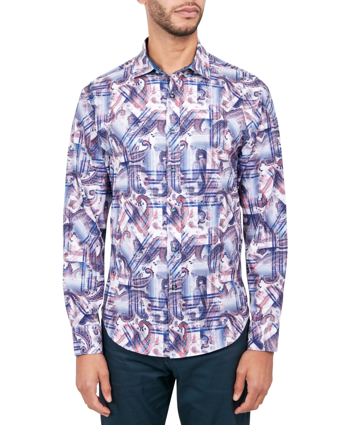 Society of Threads Mens Regular Fit Button Down Shirt Blue Multi Medium