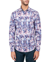 Society of Threads Mens Regular Fit Button Down Shirt Blue Multi Medium