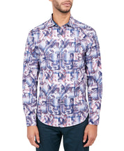 Society of Threads Mens Regular Fit Non Iron Button Down Shirt Blue Multi Medium