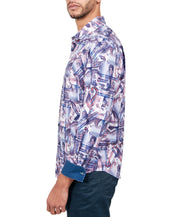 Society of Threads Mens Regular Fit Button Down Shirt Blue Multi Medium