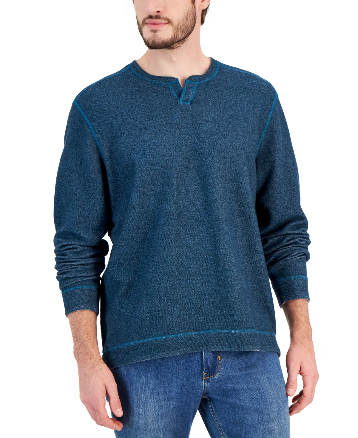 Tommy Bahama Mens Regular fit Long Sleeve Sweatshirt 2XL Crew Neck Blue Solid Reversible