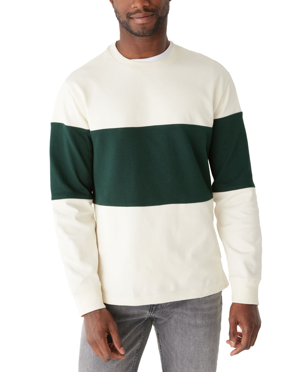 Frank And Oak Men's Relaxed Fit Long Sleeve Stripe Crewneck Sweater Green 2XL