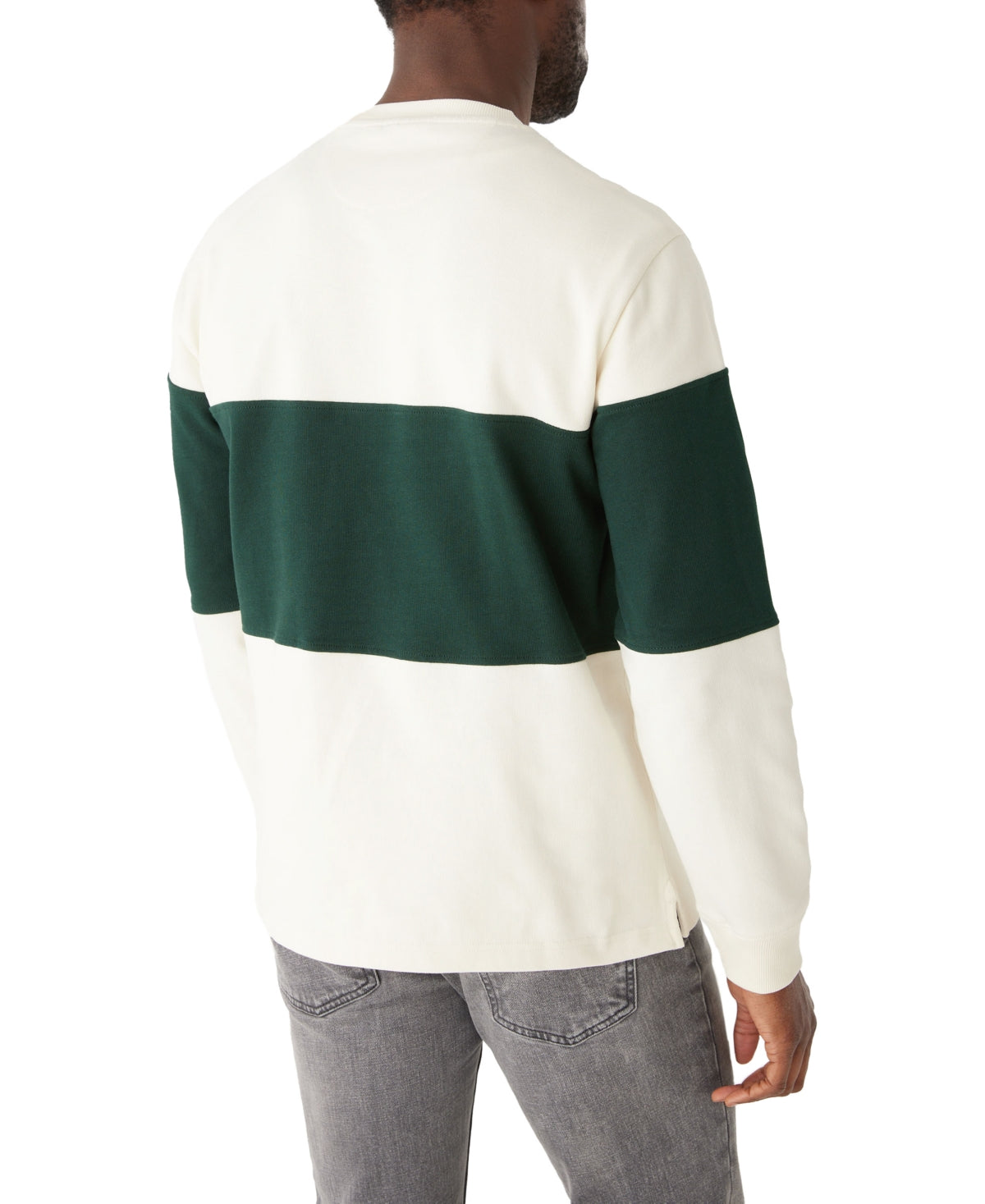 Frank And Oak Men's Relaxed Fit Long Sleeve Stripe Crewneck Sweater Green 2XL