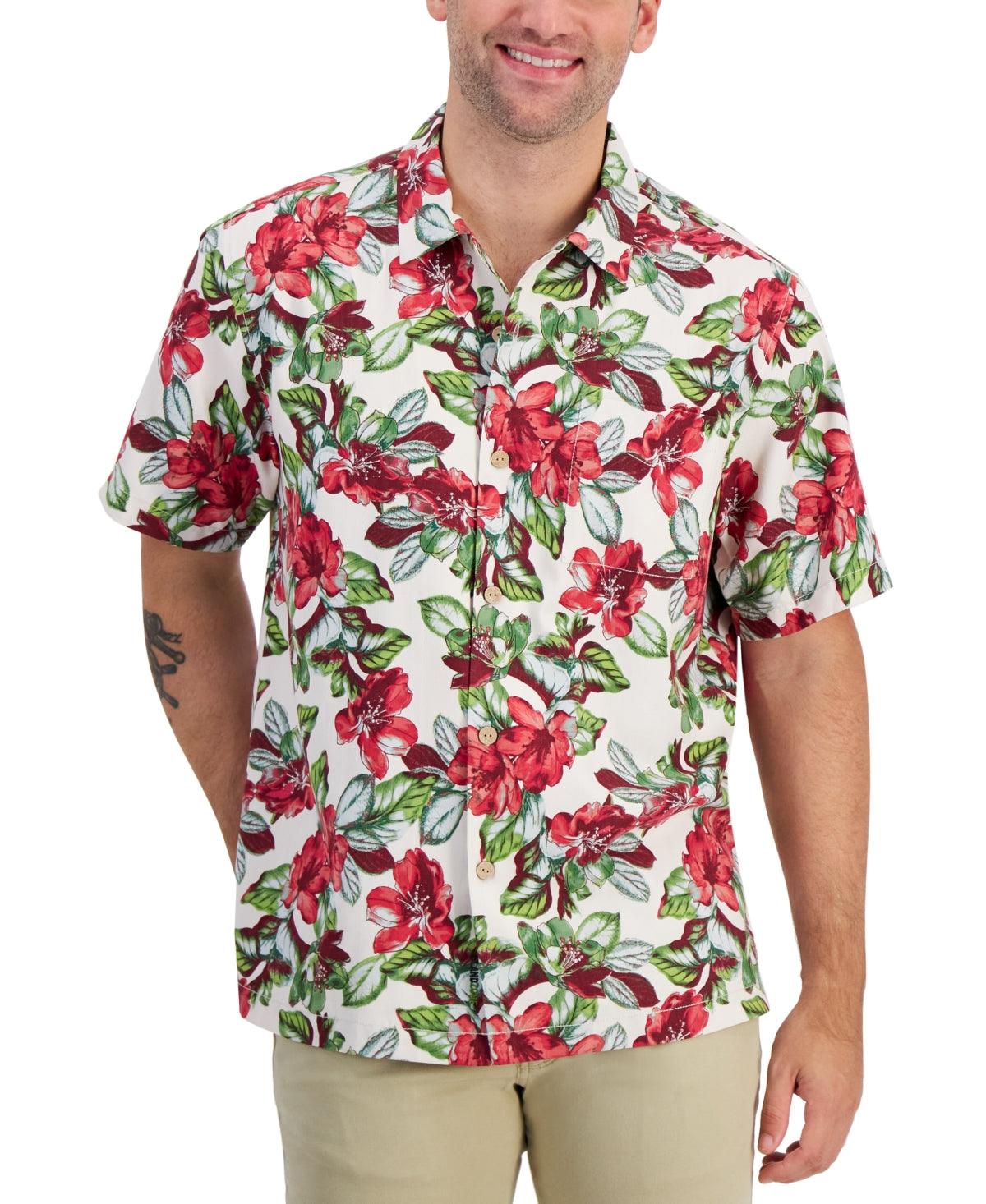 Tommy Bahama Mens Regular fit Short Sleeve Button-Up Shirt XXL White Floral