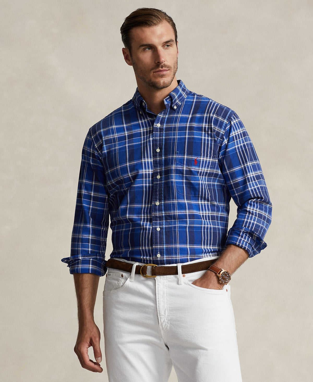 Polo Ralph Lauren Mens Regular fit Long Sleeve Button-Up Shirt XLT Blue Plaid