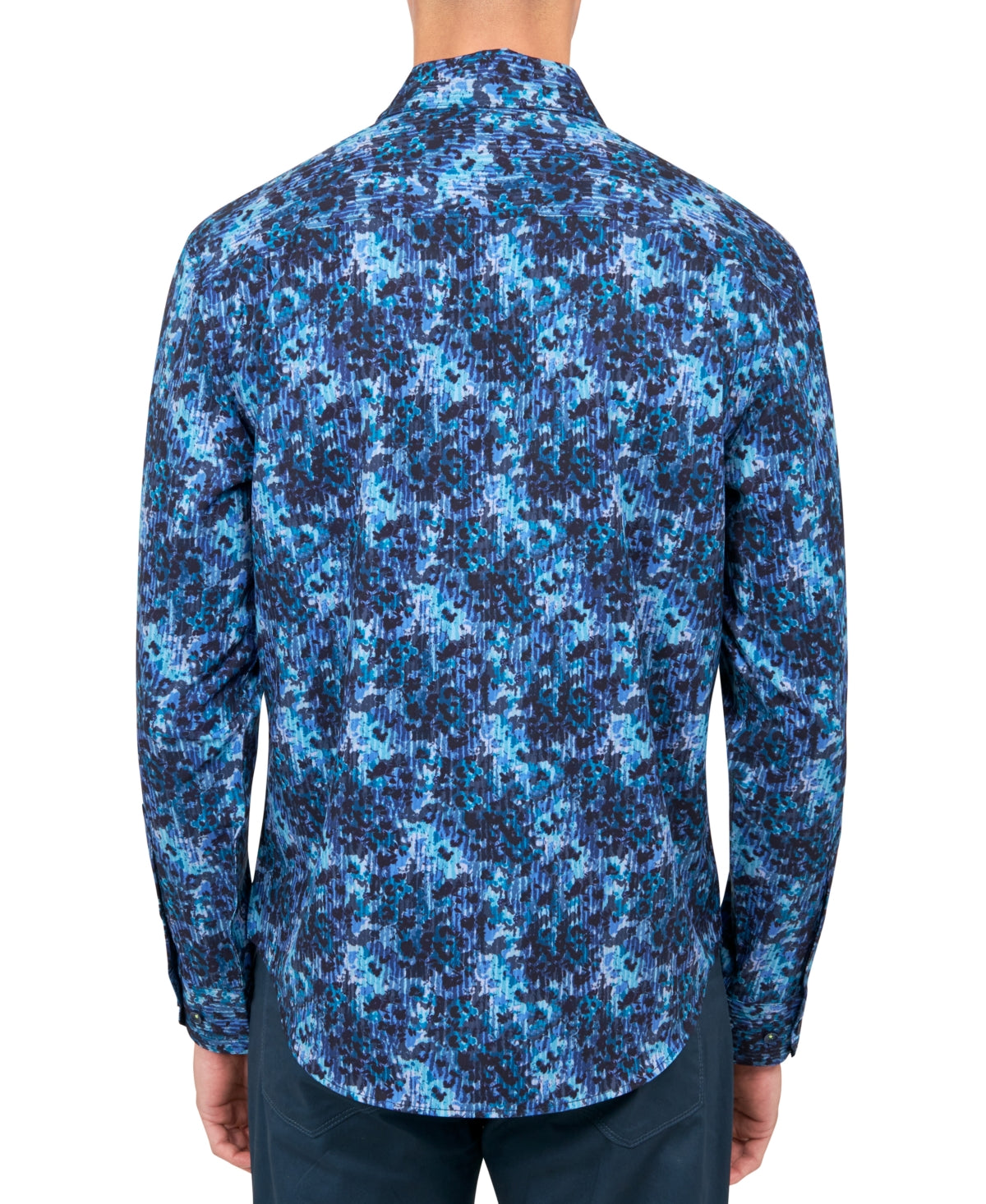 Society of Threads Mens Regular Fit Non Iron Button Down Shirt Blue Medium