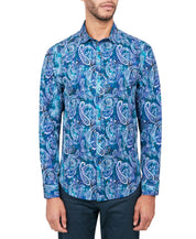 Society of Threads Mens Regular Fit Button Down Shirt Paisley Blue XL