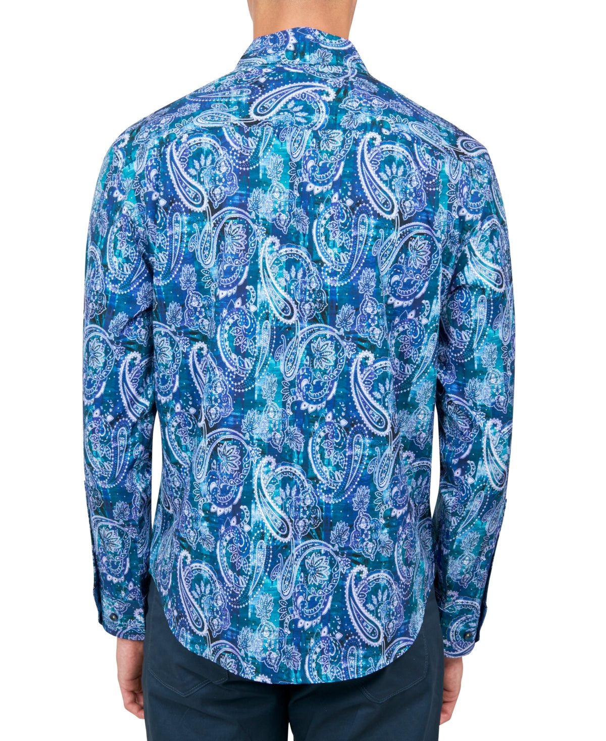 Society of Threads Mens Regular Fit Button Down Shirt Paisley Blue XL