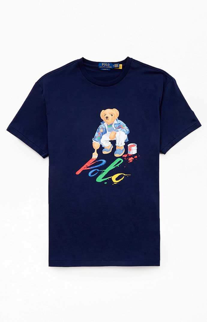 Polo Ralph Lauren Mens Short Sleeve Paint Polo Bear Crewneck T Shirt Blue Large