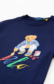Polo Ralph Lauren Mens Short Sleeve Paint Polo Bear Crewneck T Shirt Blue Large