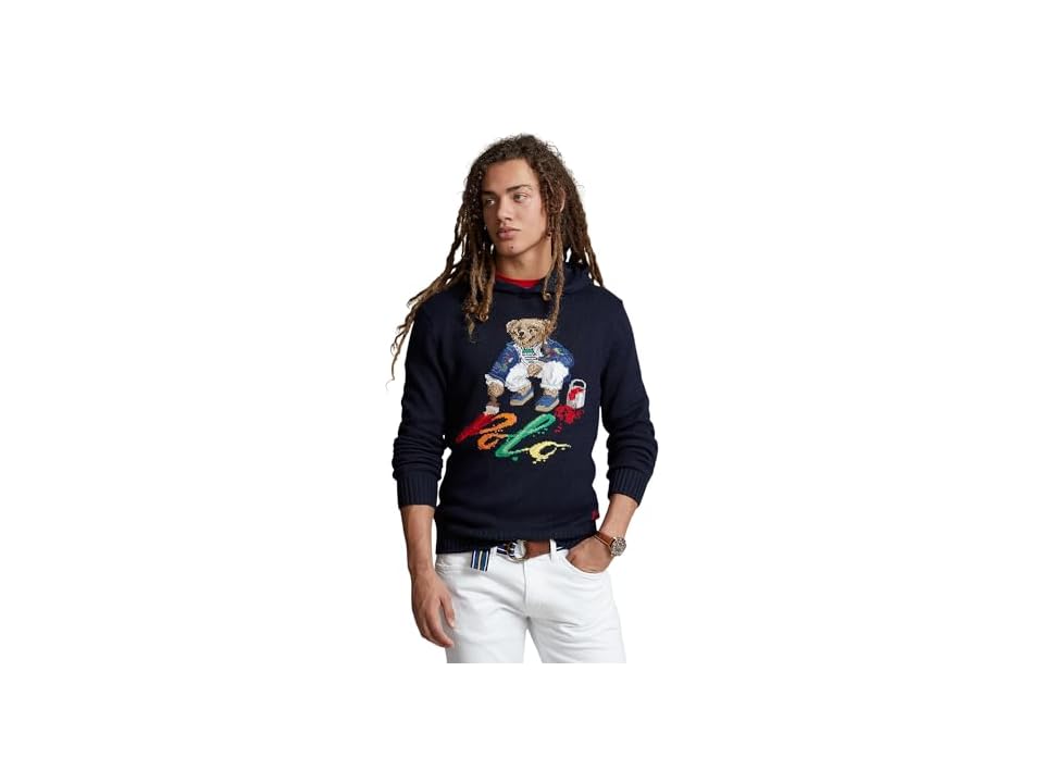 Polo Ralph Lauren Men's Bear Paint Graphic Fleece Sweatshirt Hoodie Blue XL